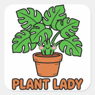 Pflanzen-Dame Süße Monstera Zimmerpflanze Aufklebe Quadratischer Aufkleber