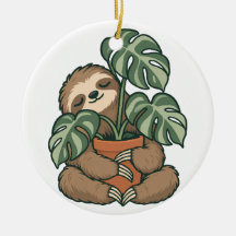 Pflanzen-Eltern-Faultier, das Monstera-Ornament um