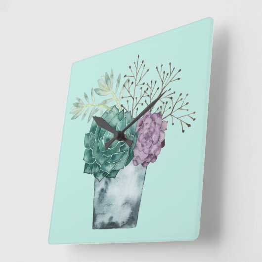Pflanzen-Glück-Sammlung| Succulents Quadratische Wanduhr (Winkel)