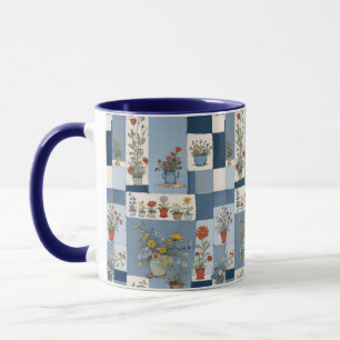 Pflanzen und Retro-Blaujean-Denim-Patchwork-Blumen Tasse