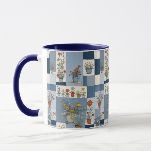 Pflanzen und Retro-Blaujean-Denim-Patchwork-Blumen Tasse (Links)
