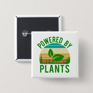 Pflanzenkraft Funny Grün Vegan Vintage Sonnenunter Button