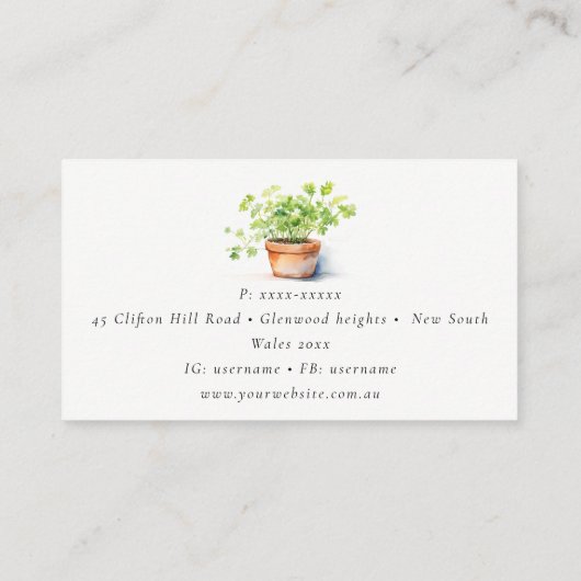 Pflanzenkraut Parsley Coriander Wasserfarbe Botani Visitenkarte (Rückseite)