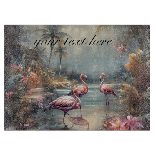 Pflanzenmalerei Flamingos anpassbar Schneidebrett (Vorderseite)
