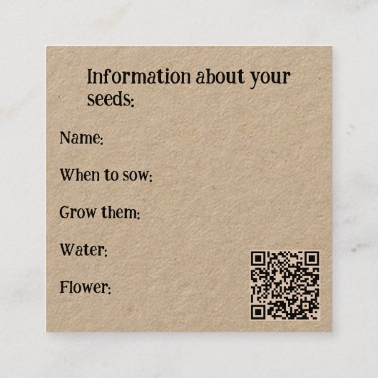 Pflanzensamen oder Bulben-Karteneinsatz - Rett der Quadratische Visitenkarte (Rückseite)