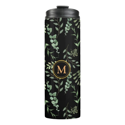 Pflanzenwurzel botanische Blätter schwarz Thermosbecher (Vorderseite)