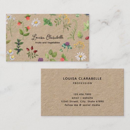 Pflanzliche Beeren Gemüse Visitenkarte (Vorne/Hinten)