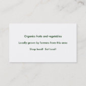 Pflanzliche Ernte Visitenkarte (Rückseite)