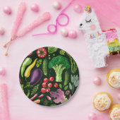 Pflanzliche und Kräuter Gartenernte auf schwarz Pappteller (Party)