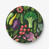 Pflanzliche und Kräuter Gartenernte auf schwarz Pappteller (Vorderseite)