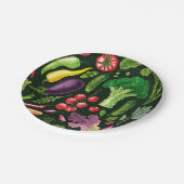 Pflanzliche und Kräuter Gartenernte auf schwarz Pappteller (Schrägansicht)