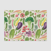 Pflanzliche und pflanzliche Gartenernte auf weißem Seidenpapier (Vorderseite)