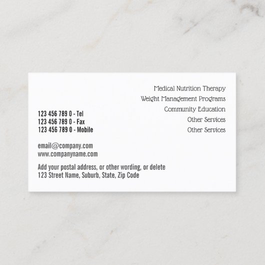 Pflanzliches Foto gesunde Ernährung Visitenkarte (Rückseite)