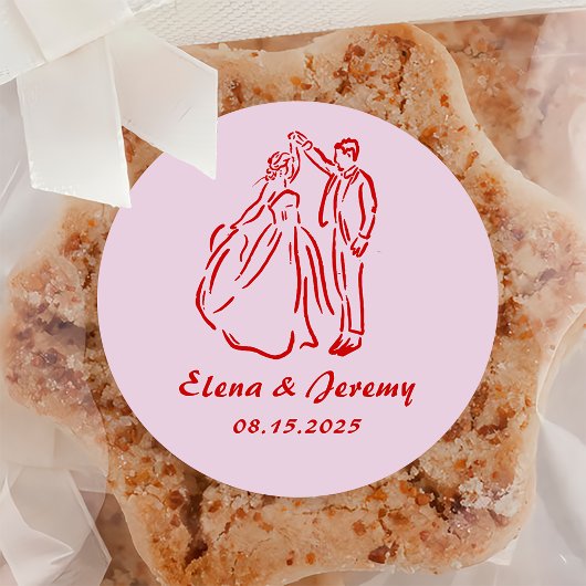 Pflasterrosa handgezeichnete Hochzeitsklemme Runder Aufkleber