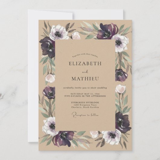 Pflaume Anemone Kraft Hochzeit Einladung (Vorderseite)