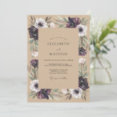 Pflaume Anemone Kraft Hochzeit Einladung (Stehend Vorderseite)