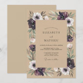 Pflaume Anemone Kraft Hochzeit Einladung (Vorne/Hinten)