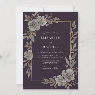 Pflaume Antik Silber Rebe Hochzeit Einladung