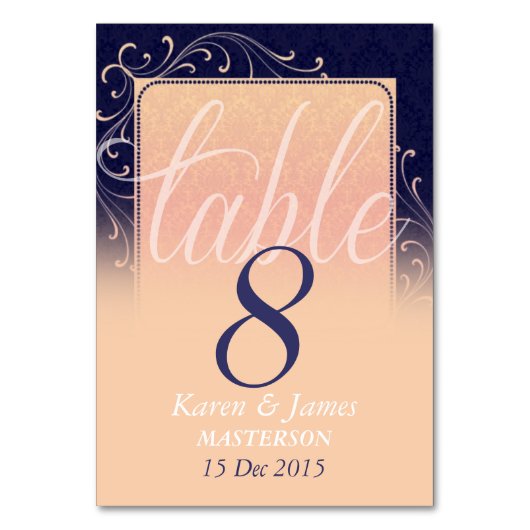 Pflaume & Aprikose Damask Traum Hochzeitstisch Num Tischnummer (Vorderseite)