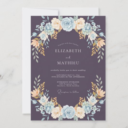Pflaume Azure Blatt Hochzeit Einladung (Vorderseite)
