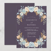 Pflaume Azure Blatt Hochzeit Einladung (Vorne/Hinten)