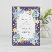 Pflaume Azure Rose Hochzeit Einladung (Stehend Vorderseite)