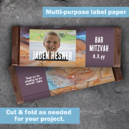 Pflaume, Beige Bar Mitzvah Custom Candy Bar Wrappe