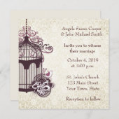 Pflaume Birdcage, Damast Einladung (Vorne/Hinten)