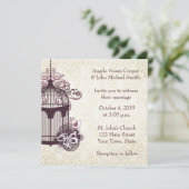 Pflaume Birdcage, Damast Einladung (Stehend Vorderseite)