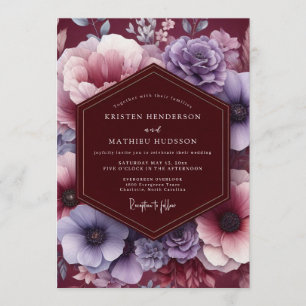 Pflaume & Blush Moody Bloom Hochzeit Einladung