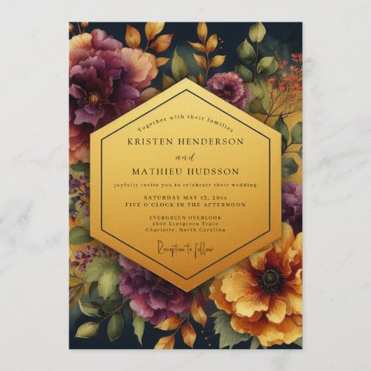 Pflaume-Ember-Blüten-Hochzeit Einladung (Vorderseite)