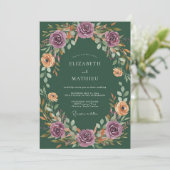Pflaume Florale Waldhochzeit Einladung (Stehend Vorderseite)