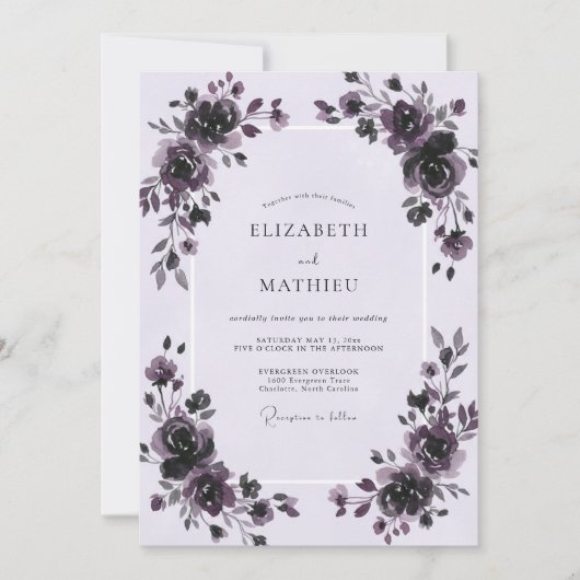 Pflaume Gemalte Rosenhochzeit Einladung (Vorderseite)