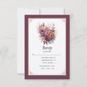 Pflaume, Grau, Kupfer und Dusty Rose Blumenhochzei RSVP Karte (Vorderseite)