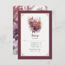 Pflaume, Grau, Kupfer und Dusty Rose Blumenhochzei RSVP Karte