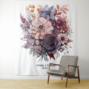 Pflaume, Grau, Kupfer und Dusty Rose Blumenhochzei Wandteppich