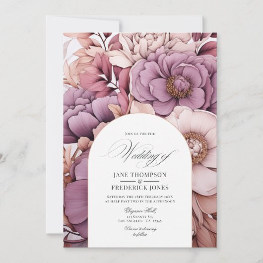 Pflaume, Grau, Kupfer und Dusty Rose Wedding Einladung (Vorderseite)