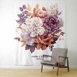 Pflaume, Grau, Kupfer und Staubige Rose Florale Ho Wandteppich