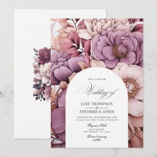 Pflaume, Grau, Kupfer und Staubige Rose Hochzeit Einladung