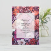 Pflaume, Graue, Kupfer und Dusty Rose Blumenhochze Einladung (Stehend Vorderseite)