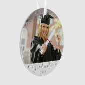 Pflaume Gray & Silver Script Graduate Foto Keepake Ornament (Vorderseite)