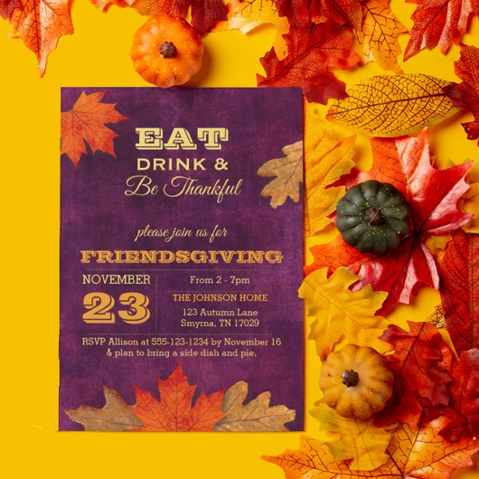 Pflaume Herbst lässt trinken und dankbar sein Einladung