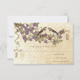Pflaume Kirschblüten Vintage Vogel Hochzeiten RSVP Karte