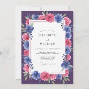 Pflaume Kobaltblüten-Hochzeit Einladung