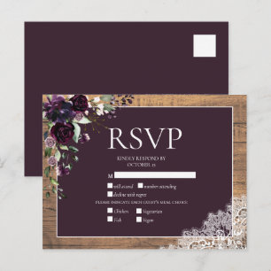 Pflaume Lila Blumenzange Rustikale Hochzeit RSVP Einladungspostkarte