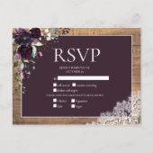 Pflaume Lila Blumenzange Rustikale Hochzeit RSVP Einladungspostkarte (Vorderseite)