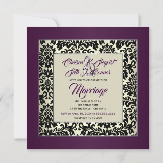 Pflaume Lila, Creme und Schwarz Einladung (Vorderseite)