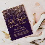 Pflaume Lila Gold Glitzer Fringe Vorhang Sweet 16<br><div class="desc">Diese glamouröse und luxuriöse 16 . Geburtstag Geburtstagsfeier ist das perfekte Design für die besondere Veranstaltung Ihres jungen Teenagers. Es ist mit einem Imitat funkelnd vergoldeten Glitzer Randvorhang mit Imitaten Glitzer Typografie auf einem einfachen dunklen Pflaume lila Hintergrund. Es ist ein elegantes, elegantes, trendiges und modernes Bing-Design mit einem Hollywood-Ambiente!...</div>