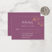Pflaume lila goldfarbene Hochzeitsfeier UAWG Mitteilungskarte (Vorderseite/Rückseite Beispiel)