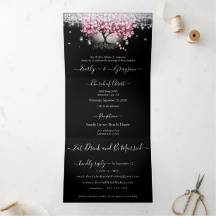 Pflaume Lila & Mauve Rosa Herzblatt Baum Hochzeit Dreifach Gefaltete Einladung